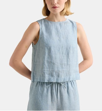 Top sans manches Corfou Lin lavé européen™ - Galeries Lafayette - Écru et bleu