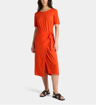 Robe portefeuille midi drapée Calypso en jersey - Galeries Lafayette - Rouge moyen