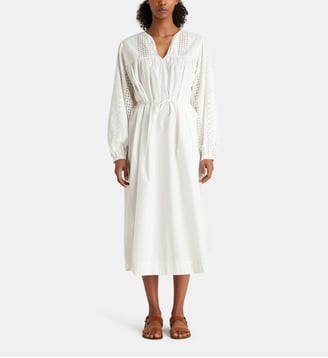 Robe longue ample Loma broderie anglaise coton bio - Jodhpur - Blanc