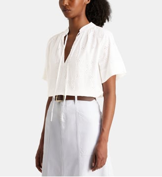 Blouse ample Liban broderies coton bio et lin - Jodhpur - Blanc