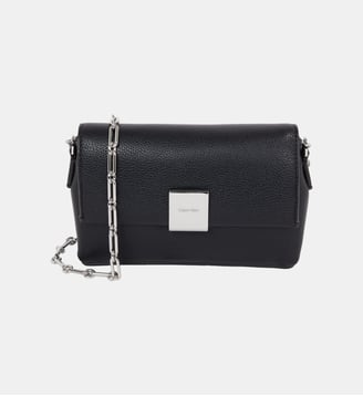 Sac à main Plaque Crossbody Chain enduit - Calvin Klein - Noir