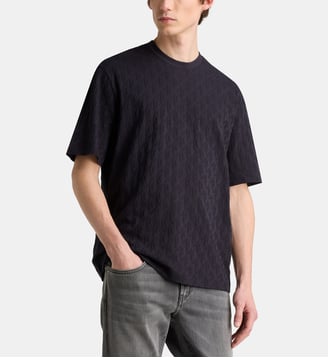 T-shirt droit coton jacquard monogrammé - Armani Exchange - Bleu marine