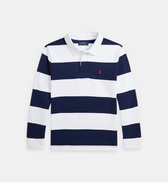Polo style rugby manches longues rayures coton - Polo Ralph Lauren - Blanc et bleu