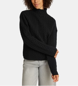 Pull ample en laine câble col montant - Calvin Klein - Noir