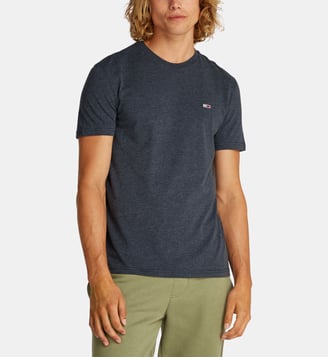 T-shirt slim coton mélangé chiné drapeau - Tommy Hilfiger - Bleu marine