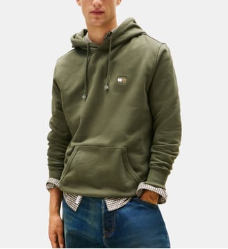 Hoodie droit coton drapeau siglé - Tommy Hilfiger - Kaki clair
