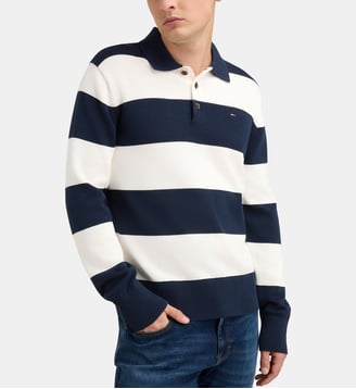 Pull polo slim Essential - Tommy Hilfiger - Bleu et blanc