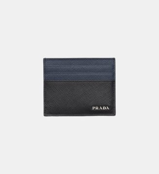 Porte-cartes en cuir signature - Prada - Noir et bleu