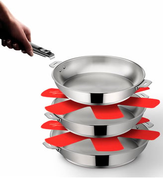 Lot de 3 poêles, 4 feutrines de protection et poignée - Lagostina - Inox