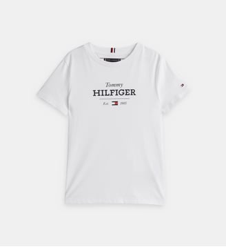T-shirt droit coton signature - Tommy Hilfiger - Blanc