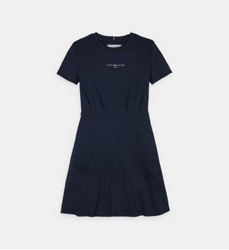 Robe courte évasée en coton signature - Tommy Hilfiger - Bleu marine