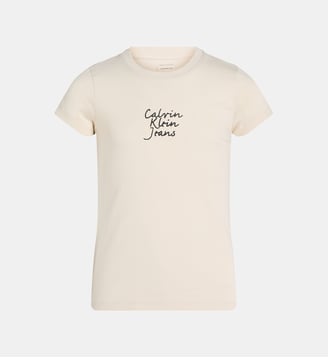 T-shirt droit coton signature script - Calvin Klein - Beige