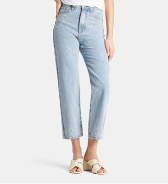 Jean droit Pola broderies coton denim délavé  - F.A.M. - Bleu délavé