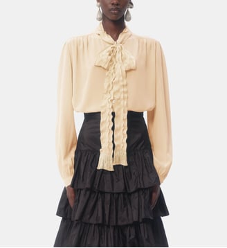 Chemise fluide à détails volantés en soie - Valentino Garavani - Beige