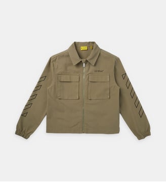 Veste droite zippée en coton - Off White - Kaki foncé