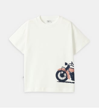 T-shirt droit imprimé vélo en coton - IL GUFO - Blanc