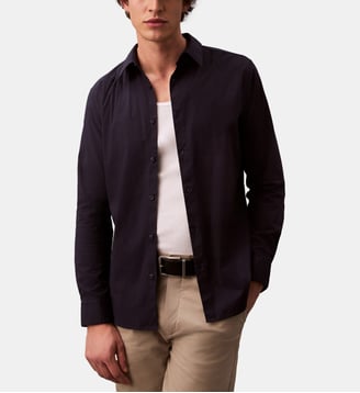 Chemise slim popeline de coton stretch - Calvin Klein - Bleu marine
