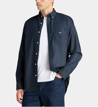 Chemise droite logo en coton - Gant - Bleu foncé