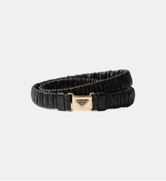 Ceinture classique en cuir effet plissé - Prada - Noir
