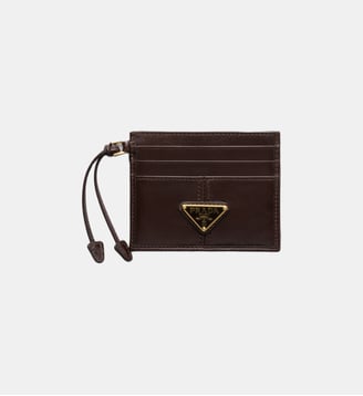 Porte-cartes en cuir signature - Prada - Marron