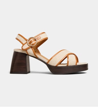 Sandales à talon plateforme Valaima cuir - Galeries Lafayette - Écru