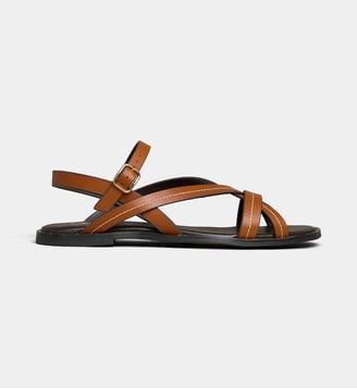 Sandales plates Valeriane en cuir lisse - Galeries Lafayette - Camel