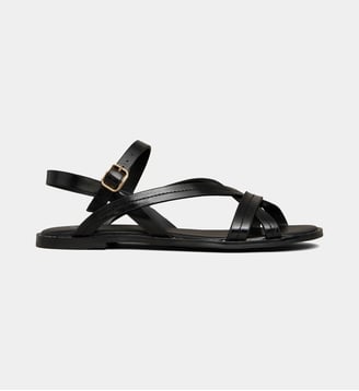 Sandales plates Valeriane en cuir lisse - Galeries Lafayette - Noir