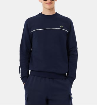 Sweat droit signature en coton - Lacoste - Bleu marine