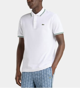 Polo droit rayures en coton piqué L12.12 - Lacoste - Blanc