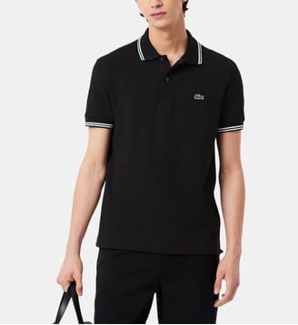 Polo droit rayures en coton piqué L12.12 - Lacoste - Noir