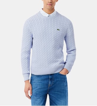 Pull droit en maille câble - Lacoste - Bleu clair