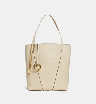 Sac cabas Spin medium cuir grainé - Chloé - Beige clair