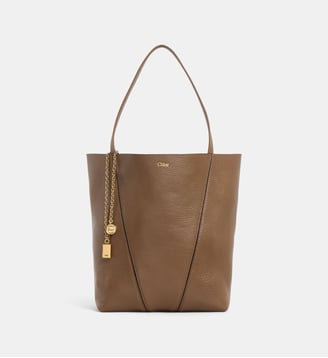 Sac cabas Spin medium cuir grainé - Chloé - Marron fumé
