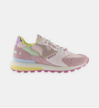 Baskets basses Running en cuir - Victoria - Rose et blanc