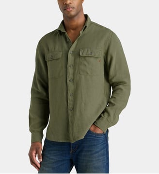 Chemise droite à poches en lin - Replay - Vert