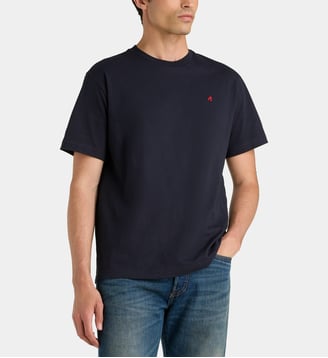 T-shirt droit logo coton  - Replay - Bleu marine