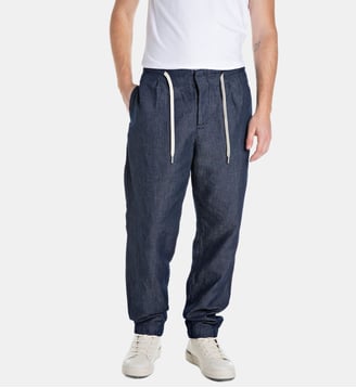Pantalon chino denim coton et lin - Replay - Bleu brut