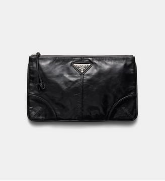 Pochette en cuir signature - Prada - Noir