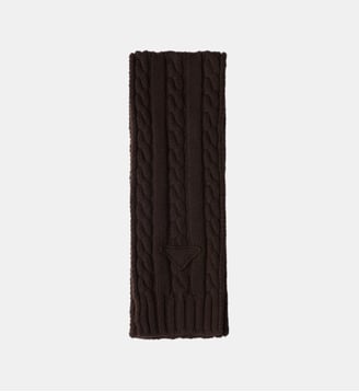Écharpe cachemire homme maille torsadée - Prada - Marron foncé
