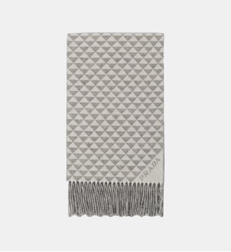 Écharpe en laine mélangée monogrammée - Prada - Gris clair et gris foncé
