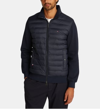 Blouson court droit zippé matelassé bi matière - Tommy Hilfiger - Bleu marine