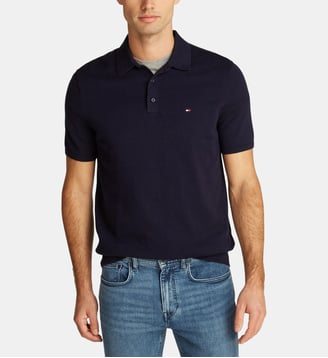Polo droit signature en maille de coton - Tommy Hilfiger - Bleu marine