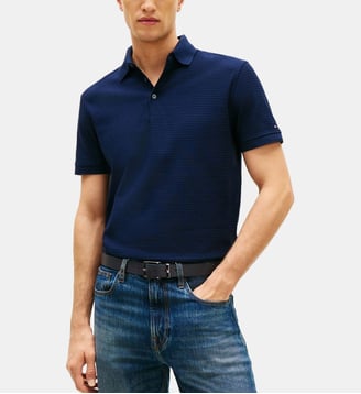 Polo droit coton texturé - Tommy Hilfiger - Encre