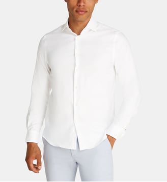 Chemise droite coton dobby stretch - Tommy Hilfiger - Blanc