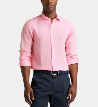 Chemise slim imprimé Vichy en lin - Polo Ralph Lauren - Rose et blanc