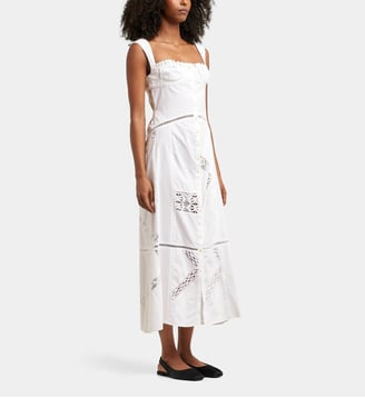 Robe longue bustier dentelle crochet et broderies coton - Marine Serre - Blanc