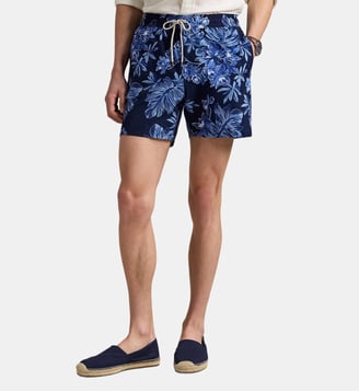 Short de bain imprimé floral coton seersucker - Polo Ralph Lauren - Bleu