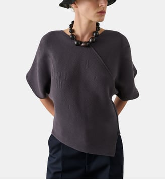 Pull ample asymétrique Essaouira manches courtes en coton organique - Soeur - Écru