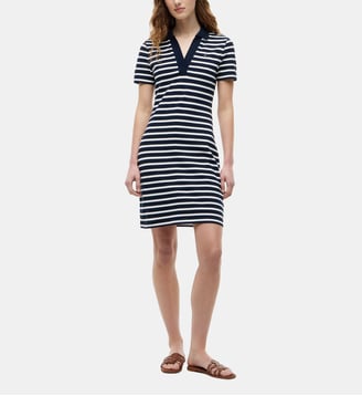 Robe polo courte slim coton piqué stretch - Tommy Hilfiger - Bleu et blanc