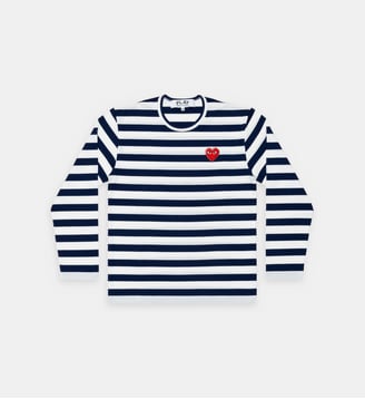 T-shirt droit coton rayé manches longues - Comme des Garçons PLAY - Bleu et blanc